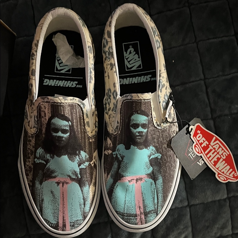 Vans Slip-On Sneakers with Twin-Girl Graphic in Black, Teal, Pink